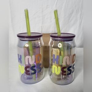 NEW Room Essentials "Kindness" Glass Straw Tumbler Set Of Two Target